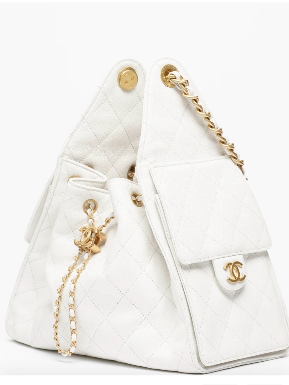 CHANEL 25 Hobo bag in white grained leather, small. - Picture 1 of 8